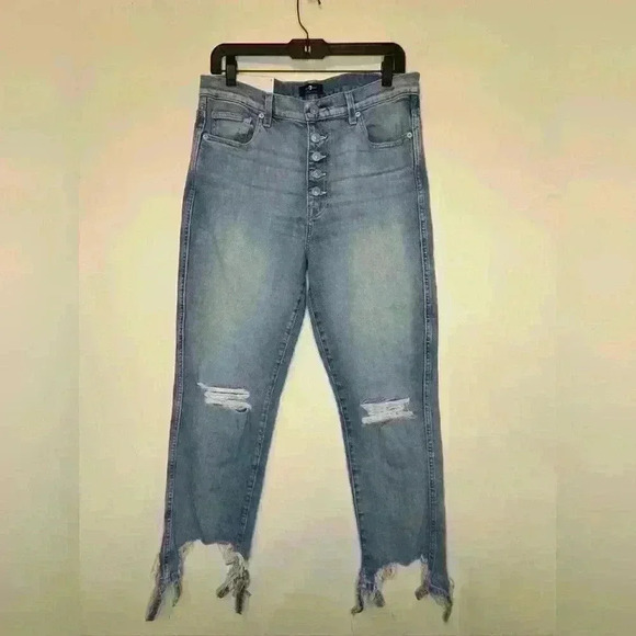 NWT 7 For All Mankind Women’s High Rise Crop Western Goth Denim Jeans  size 31 - Picture 8 of 15